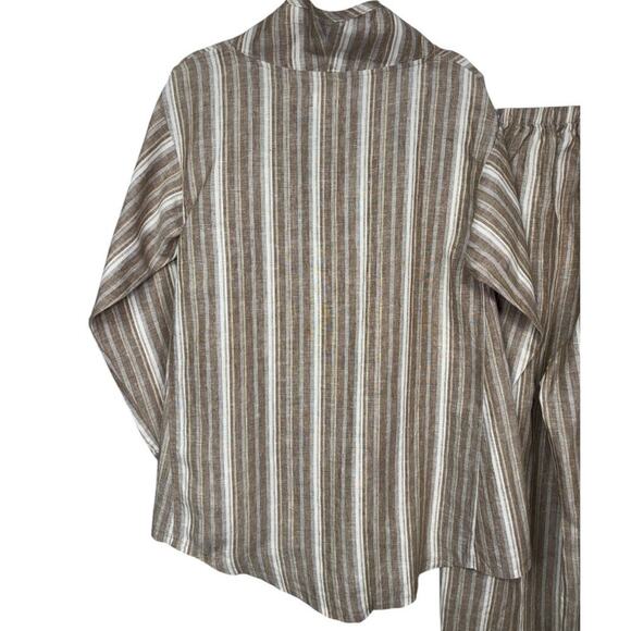 Bodil 100% Linen Pullover Tunic and Pull On Pants Set Brown White Size XS - Picture 3 of 7